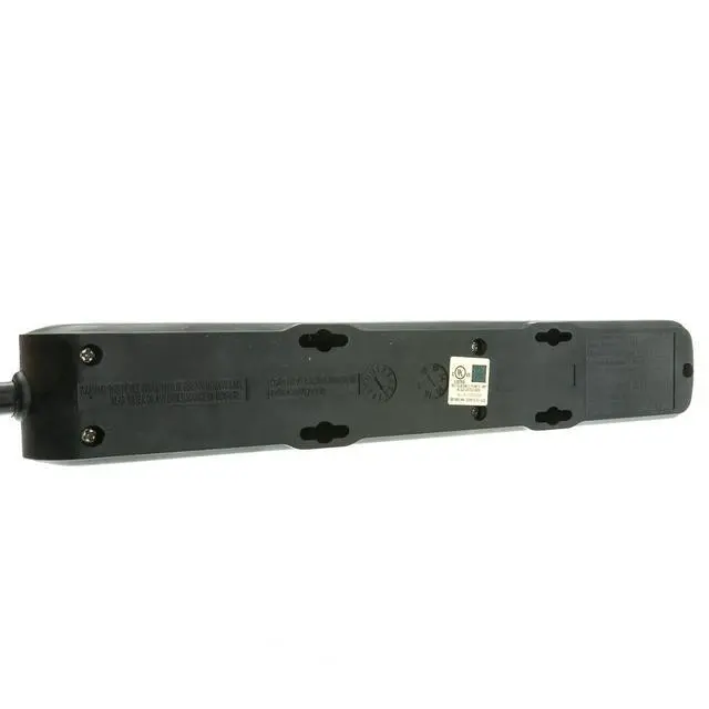 Alt view image 3 of 6 - 15 feet Surge Protector, Flat Rotating Plug, 6 Outlet, Black Horizontal Outlets, Plastic, 15ft Power Cord, Surge Protector Multi Plug