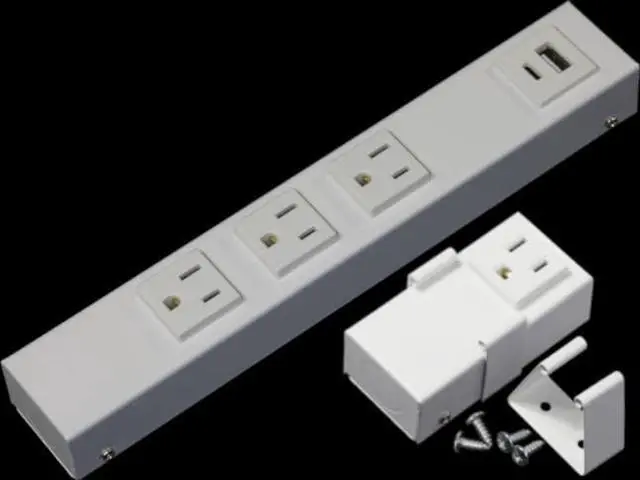 Main image of 10 Hardwired Power Strip (NO Power Cord), 3 Vertical Outlets (NOT Tamper Resistant), NO Ears (Without mounting tabs on Both Ends), 15A (NEMA 5-15R - NOT a 20 Amp Unit), USB A+C, White