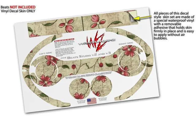 Alt view image 3 of 4 - Skin Decal Wrap Compatible with Beats Studio 2 and 3 Wired and Wirelesss Flowers and Berries Red Skin Only Headphones NOT Included