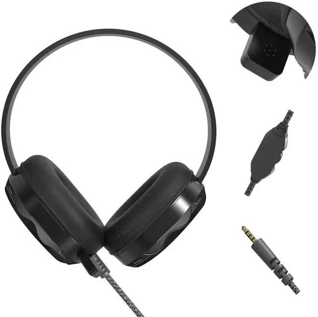 Main image of Bumptect Headphones with Microphone for Kids School, Over-Ear Wired Heaphones Volumn Adjuster, 3.5mm Jack Wired Cored Headset for Children, K12, Education, Kindle, Tablet, PC, Black