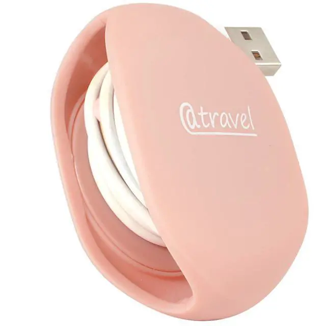 Alt view image 3 of 6 - Earbuds Organizer, Cord Manager, Smart Automatic Cord Master, A Simple Pull Then Will Automatic withdraw, The Cord Must Press on The Automatic withdraw Button When Pull (Rose Gold)