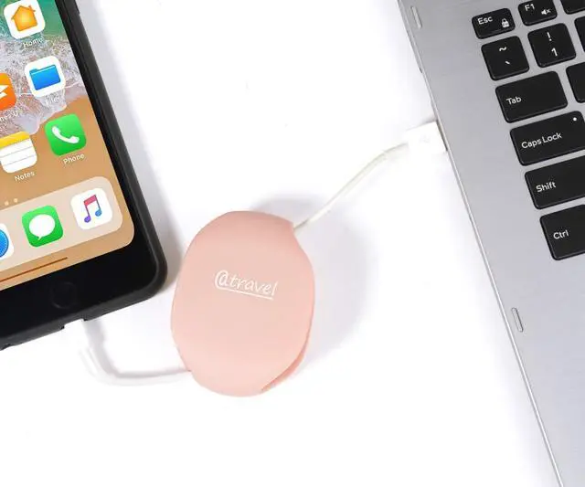 Alt view image 5 of 6 - Earbuds Organizer, Cord Manager, Smart Automatic Cord Master, A Simple Pull Then Will Automatic withdraw, The Cord Must Press on The Automatic withdraw Button When Pull (Rose Gold)