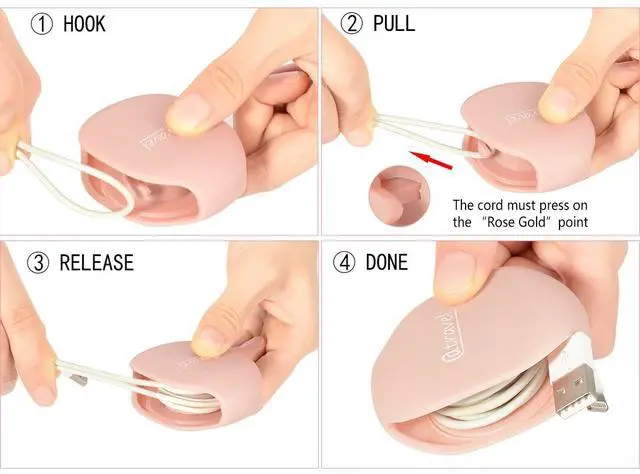 Alt view image 6 of 6 - Earbuds Organizer, Cord Manager, Smart Automatic Cord Master, A Simple Pull Then Will Automatic withdraw, The Cord Must Press on The Automatic withdraw Button When Pull (Rose Gold)