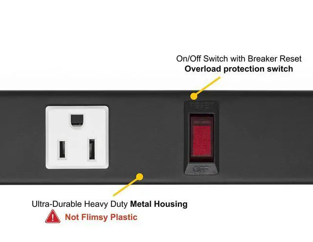 Alt view image 3 of 7 - 5-Pack OT16063 Heavy Duty Metal Surge Protector Power Strip with Mounting Parts 6 White Outlets 3 Feet Power Cord