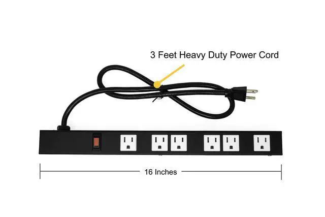 Alt view image 4 of 7 - OT16063 Heavy Duty Metal Surge Protector Power Strip with Mounting Parts 6 White Outlets 3 Feet Power Cord