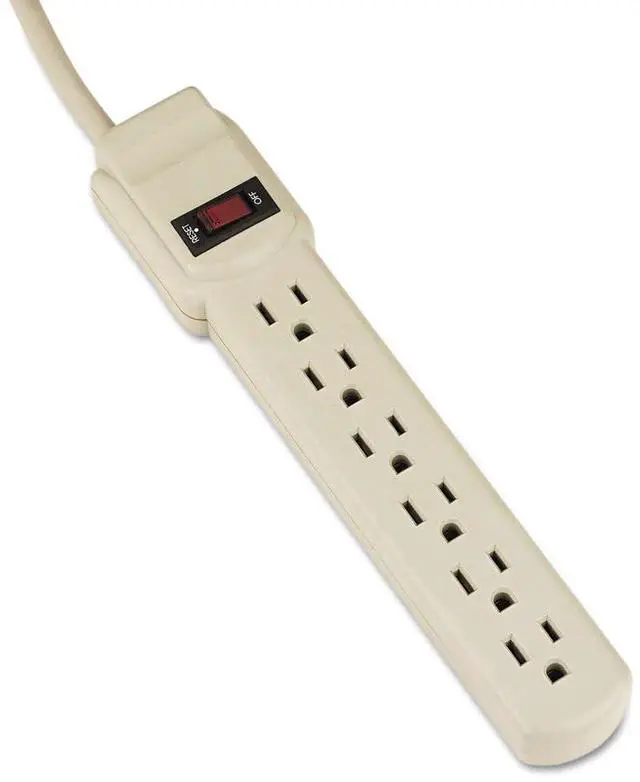 Main image of 73304 Six-Outlet Power Strip, 4-Foot Cord, 1-15/16 x 10-3/16 x 1-3/16 Inches, Ivory