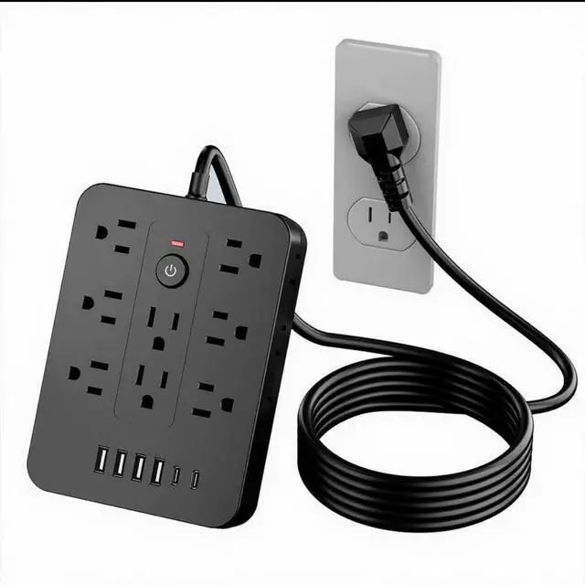 Main image of 20-in-1 Surge Protector Power Strip with 14 AC Outlets, 4 USB & 2 Type-C Ports | Compact Flat Plug Design, Overload Protection, Space-Saving Extension Cord for Home, Office, Kitchen (Black, 5FT)