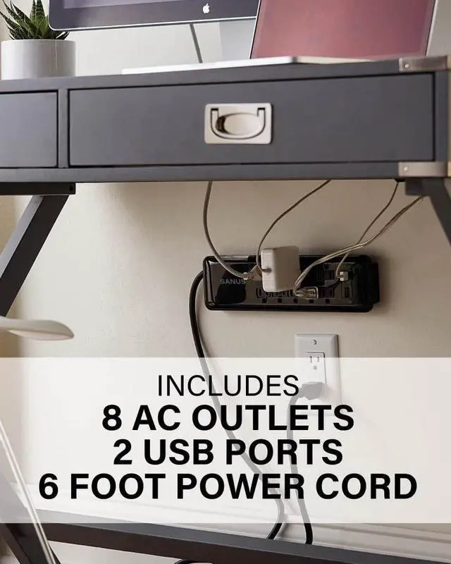 Alt view image 3 of 5 - Surge Protected Power Strip - 8 Outlets & 2 USB Ports