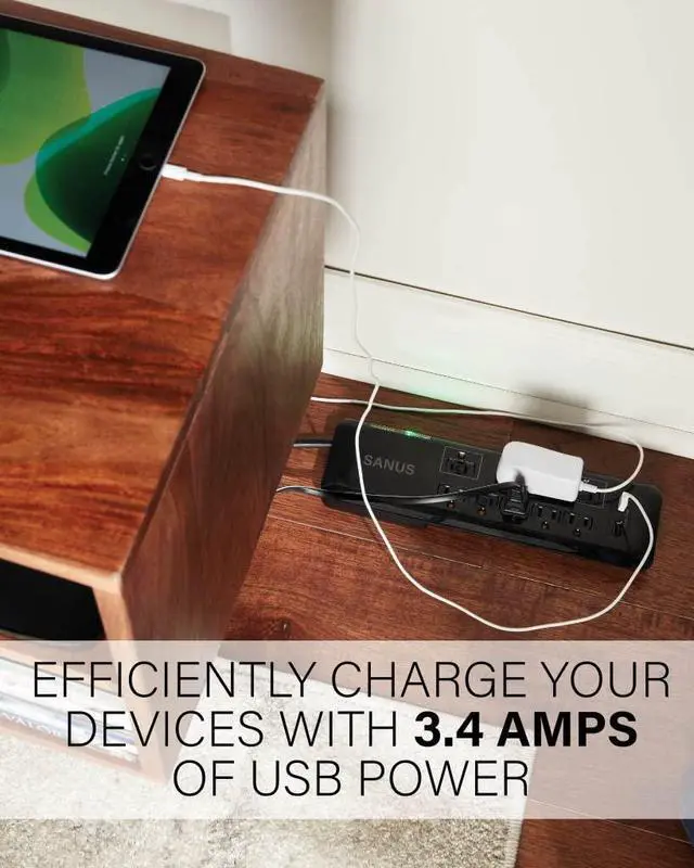 Alt view image 4 of 5 - Surge Protected Power Strip - 8 Outlets & 2 USB Ports