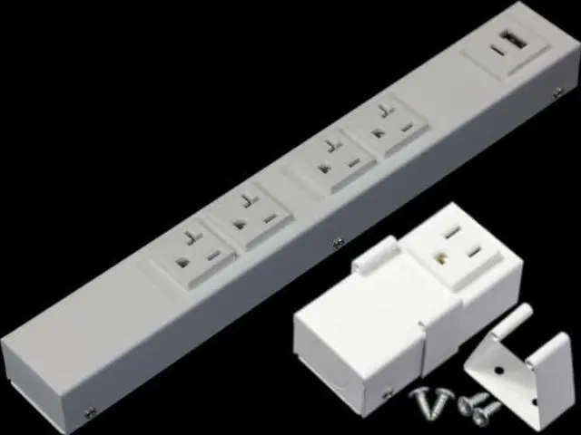 Main image of 12 Hardwired Power Strip (NO Power Cord), 4 20A (NEMA 5-20R) Vertical Outlets (NOT Tamper Resistant), NO Ears (Without mounting tabs on Both Ends), USB A+C, White