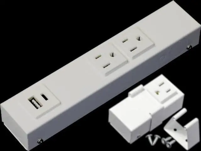 Main image of 8 Hardwired Power Strip (NO Power Cord), 2 Vertical Outlets (NOT Tamper Resistant), NO Ears (Without mounting tabs on Both Ends), USB A+C, 15A (NOT a 20 Amp Unit), White