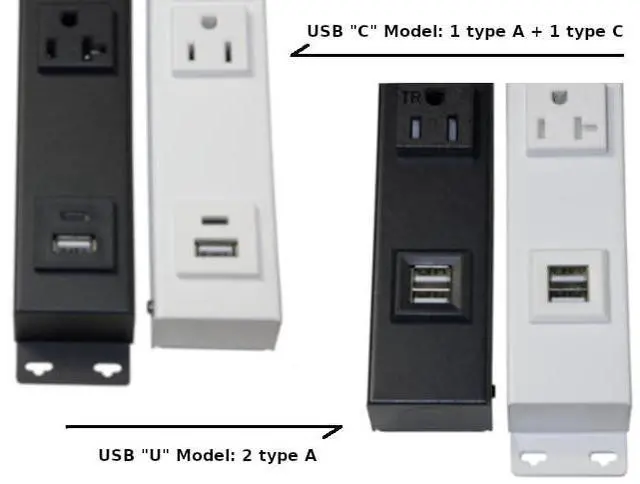 Alt view image 3 of 4 - 10 Hardwired Power Strip (NO Power Cord), 3 Vertical Outlets (NOT Tamper Resistant), NO Ears (Without mounting tabs on Both Ends), 15A (NEMA 5-15R - NOT a 20 Amp Unit), USB A+C, White