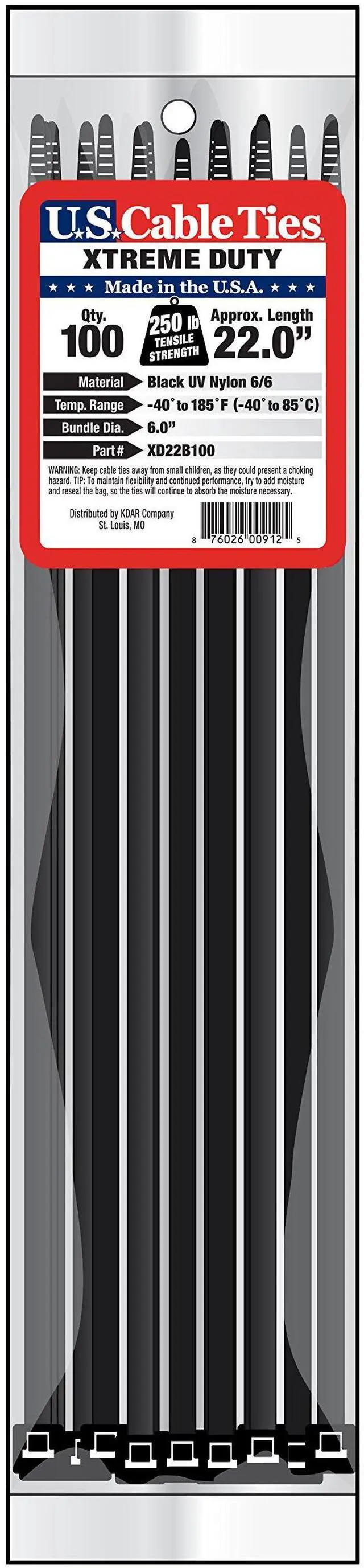 Main image of XD22B100 22-Inch Xtreme Duty Cable Ties, UV Black, 100-Pack