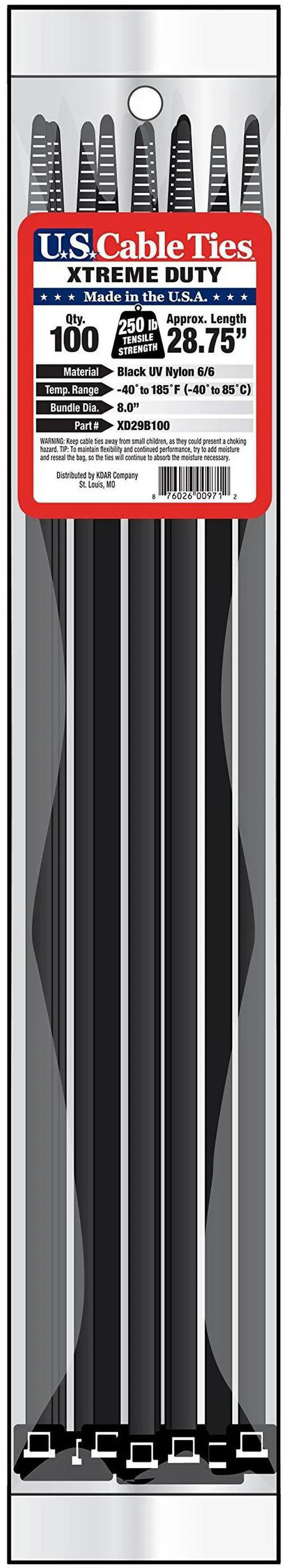 Main image of XD29B100 29-Inch Xtreme Duty Cable Ties, UV Black, 100-Pack