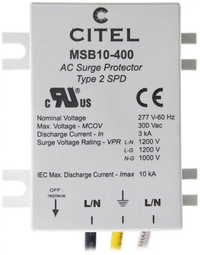 Main image of MSB10-400 MSB Series AC Surge Protector, 277V, MCOV 300VAC, 3kA