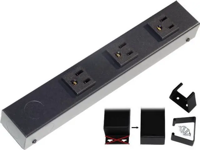 Main image of 10 Hardwired Power Strip (NO Power Cord), 3 Vertical Outlets (NOT Tamper Resistant), NO Ears (Without mounting tabs on Both Ends), 15A (NOT a 20 Amp Unit), Black