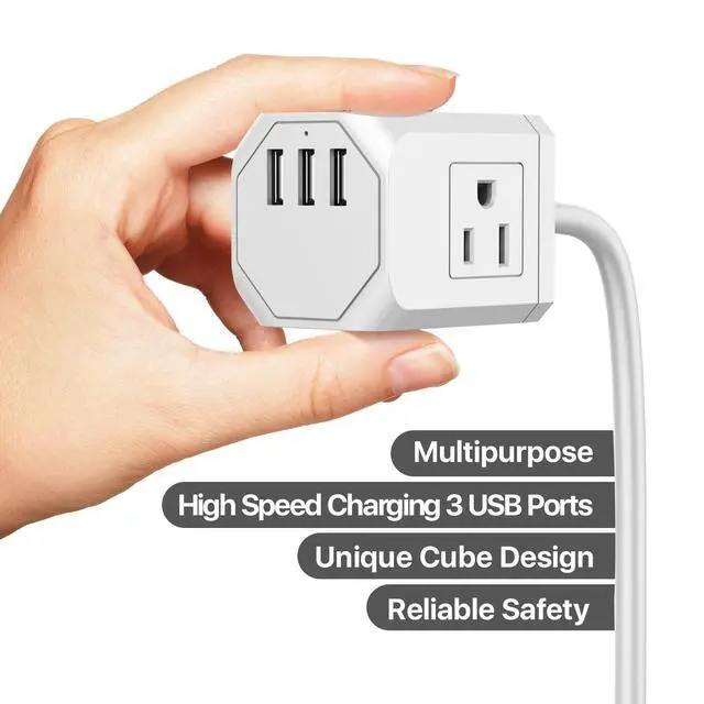 Alt view image 2 of 7 - Gadgets Multi-Plug Outlet Extender & Surge Protector Power Strip 5ft. Cord - Suitable for Home, Office, & School Usage | 3 Wall Outlets & 3 USB Ports - White