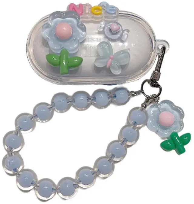 Main image of Case for Samsung Galaxy Buds+ Plus, Lovely Clear Nice Light Blue Flower Pattern Case with Pendant Accessories Case for Samsung Galaxy Buds+ Plus