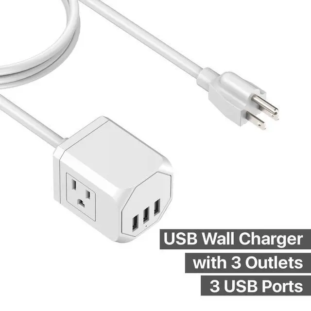 Alt view image 4 of 7 - Gadgets Multi-Plug Outlet Extender & Surge Protector Power Strip 5ft. Cord - Suitable for Home, Office, & School Usage | 3 Wall Outlets & 3 USB Ports - White