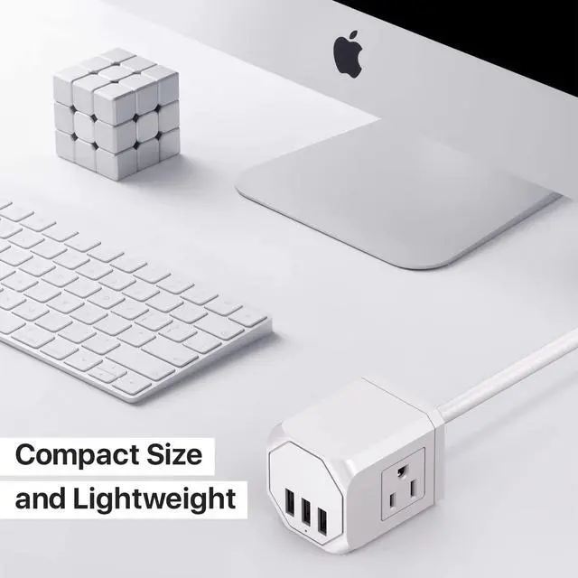 Alt view image 5 of 7 - Gadgets Multi-Plug Outlet Extender & Surge Protector Power Strip 5ft. Cord - Suitable for Home, Office, & School Usage | 3 Wall Outlets & 3 USB Ports - White