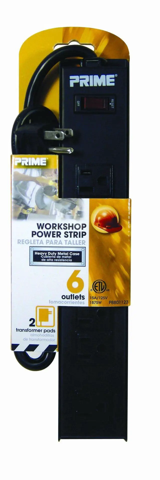 Main image of Prime Wire PB801123 6-Outlet Metal Power Strip with 14-3 SJT 3-Feet Cord