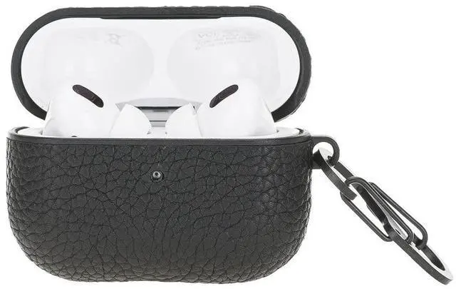 Main image of Genuine Leather Handmade Apple AirPods Pro - Hard Case with Keychain Clip - Support Wireless Chargers - Compatible with AirPods Pro (Black)