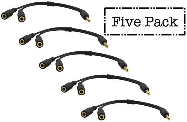 Alt view image 3 of 7 - 3.5mm Gold Series Headphone and Microphone Adapter, Black (Multiple Packs) (Five-Pack)