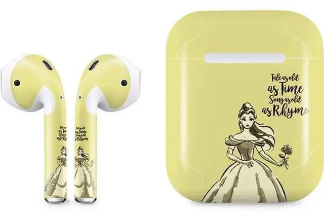 Main image of Decal Audio Skin Compatible with Apple AirPods - Officially Licensed Disney Princess Belle Tale As Old As Time Art Design