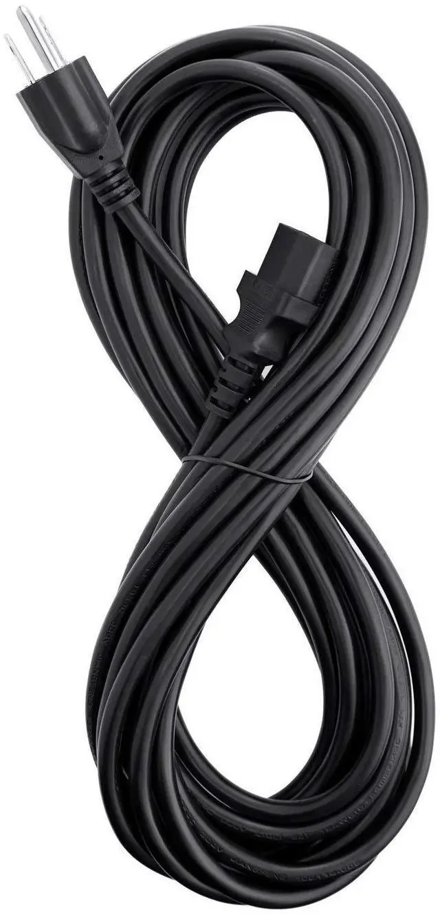 Main image of 25 Feet Universal Power Cord Replacement, 18AWG AC Power Cable, 3 Prong Extension Cord for PC or Monitor, UL Approved, Black