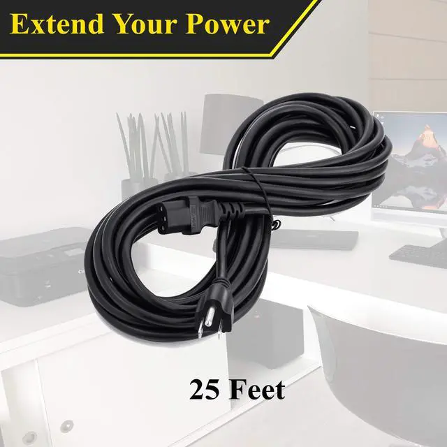 Alt view image 2 of 7 - 25 Feet Universal Power Cord Replacement, 18AWG AC Power Cable, 3 Prong Extension Cord for PC or Monitor, UL Approved, Black