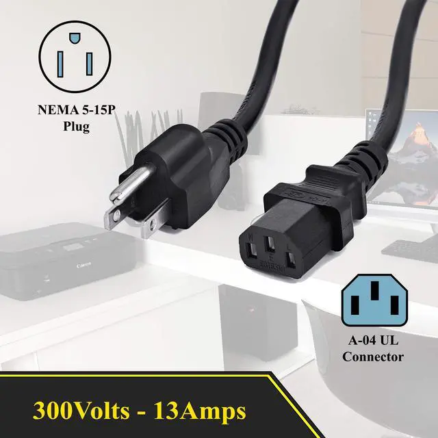 Alt view image 4 of 7 - 25 Feet Universal Power Cord Replacement, 18AWG AC Power Cable, 3 Prong Extension Cord for PC or Monitor, UL Approved, Black