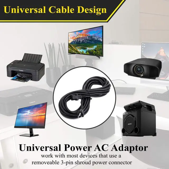 Alt view image 5 of 7 - 25 Feet Universal Power Cord Replacement, 18AWG AC Power Cable, 3 Prong Extension Cord for PC or Monitor, UL Approved, Black