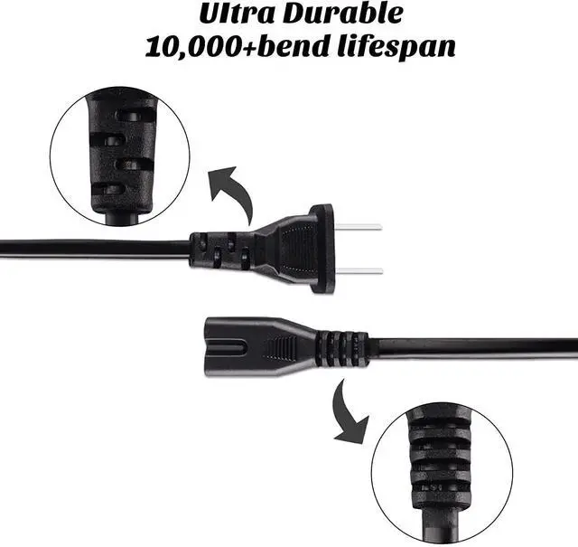 Alt view image 2 of 2 - 2 Pin (2 Prong) AC Power Cord Cable Socket Plug Lead for Panasonic RX-CT810 Portable Stereo Boombox Dual Cassette Radio (AC 120V 60Hz 100-240VAC 50Hz/60Hz Universal AC Power Cord)
