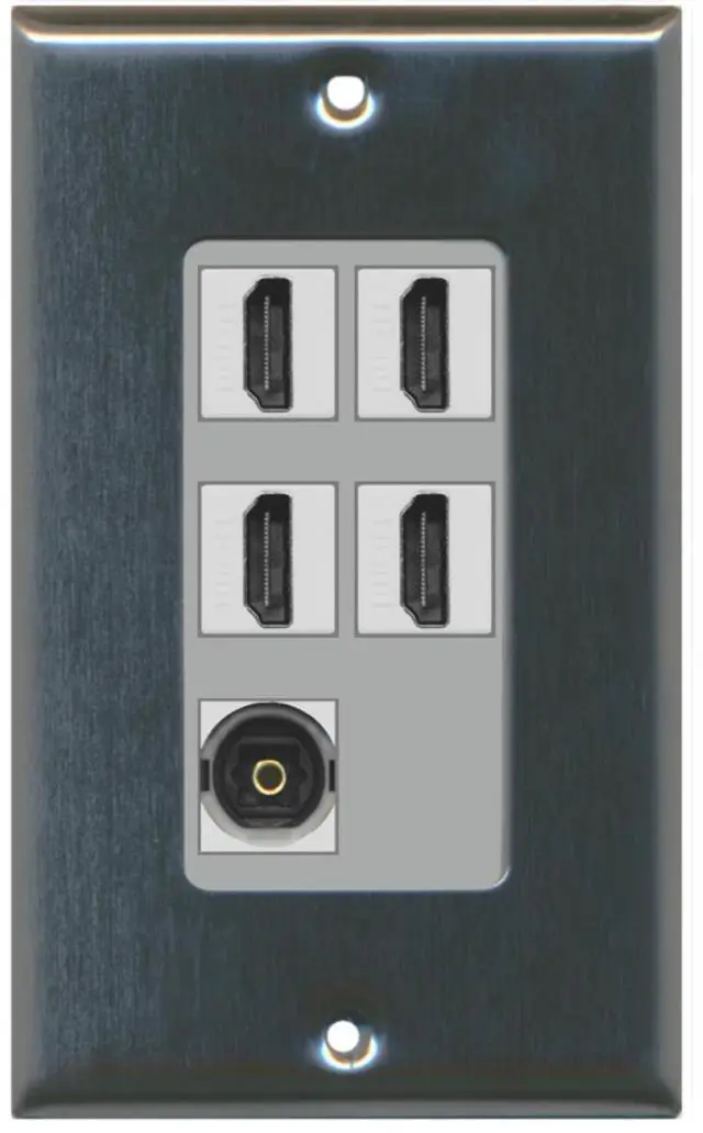 Main image of 4 x HDMI and 1 x Toslink Digital Audio Port Wall Plate - Stainless Steel/Gray