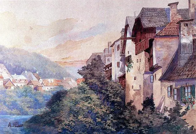 Main image of Adolf Hitler: Village on the Steep Slope: 1909-1910: Archival Art Print