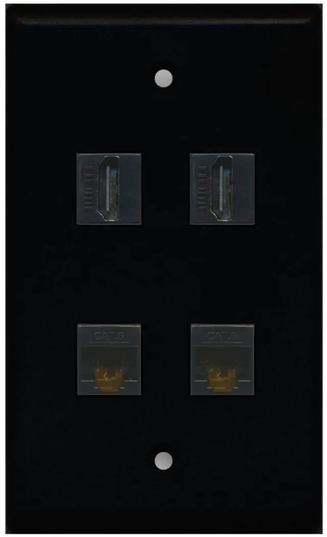 Main image of 2 Port HDMI 2 Port Cat6 Ethernet Wall Plate - Black
