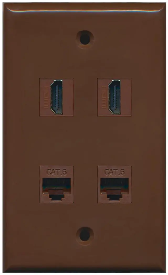 Main image of 2 Port HDMI 2 Port Cat6 Ethernet Wall Plate - Brown