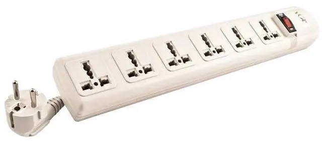 Main image of 220V-250V Power Strip Surge Protector with 2-USB Ports and 6 Universal Outlets, 5.5 ft. Cord, Off-white