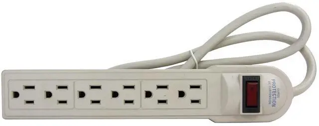 Main image of 04046-SU Power Strip with Surge Protection, 270 Joules, 6-Outlets, 3-Foot Cord, Plastic, For Home, Office, Dorm Rooms, UL Listed, 1 Pack, Ivory Color