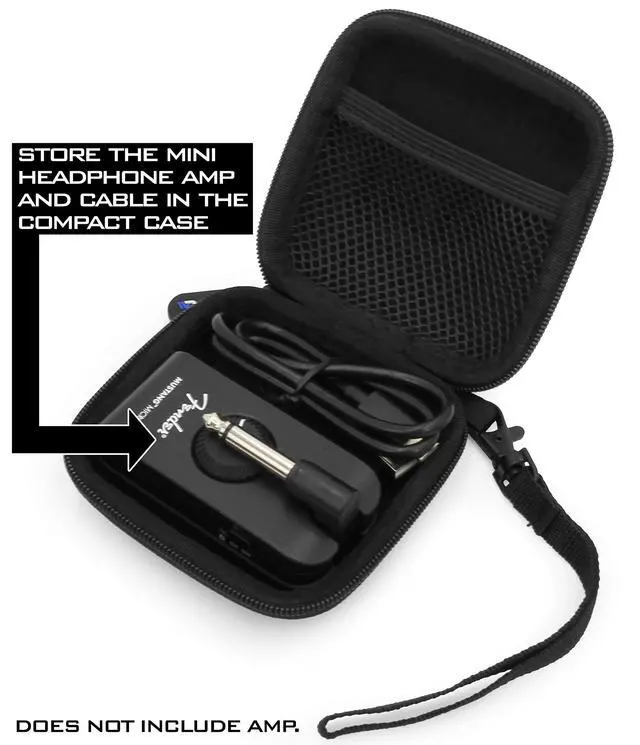 Alt view image 2 of 7 - Carry Case Compatible with Fender Mustang Micro Headphone Amp and Charging Cable - Headphone Amplifier Case Only with Wrist Strap, Blue