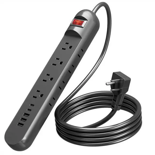 Main image of Tepongofa Power Strip 5FT/10 FT, 13-in-1 Red Switch Power Strip with 8 Outlets 3 USB Ports(2 USB C), Side Plug Design, One-Key Mains Switch,Wall Mount for Home Office, White/Black (Black, 10FT)