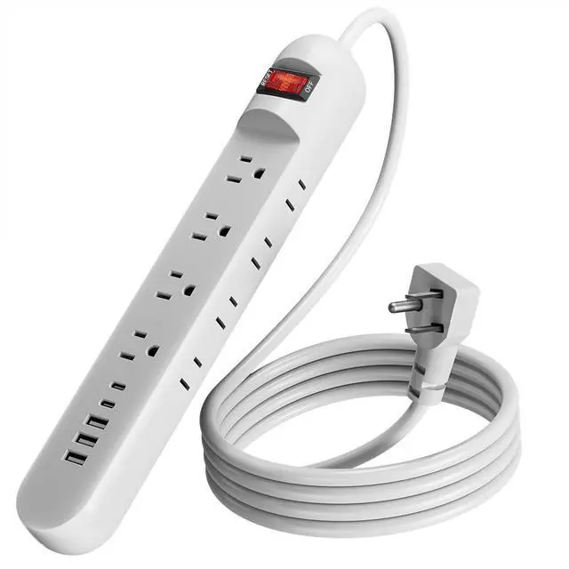 Main image of Tepongofa Power Strip 5FT/10 FT, 13-in-1 Red Switch Power Strip with 8 Outlets 3 USB Ports(2 USB C), Side Plug Design, One-Key Mains Switch,Wall Mount for Home Office, White/Black (White, 10FT)