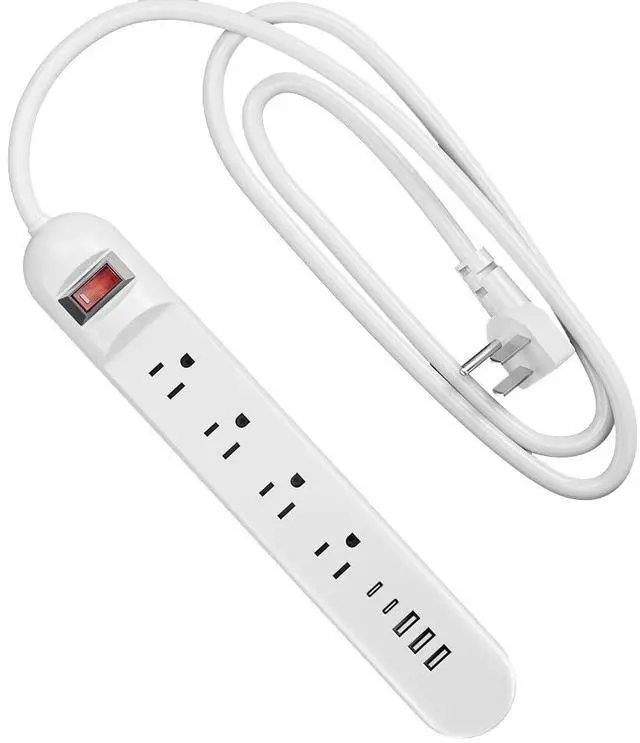 Alt view image 6 of 6 - Tepongofa Power Strip 5FT/10 FT, 13-in-1 Red Switch Power Strip with 8 Outlets 3 USB Ports(2 USB C), Side Plug Design, One-Key Mains Switch,Wall Mount for Home Office, White/Black (White, 10FT)