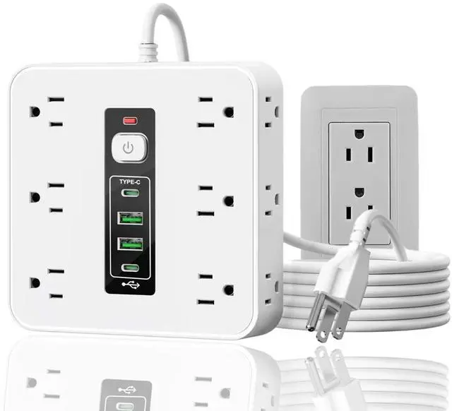 Main image of 16-in-1 Power Strip with Switch & Surge Protection, 16 in 1 Power Strip Surge Protector, 12 AC Outlets & 2 USB-C, 2 USB-A, 6.6FT Extension Cord with Overload Protection (White)
