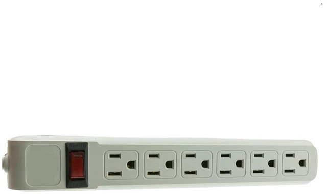 Main image of 10 feet Surge Protector, Flat Rotating Plug, 6 Outlet, Gray Horizontal Outlets, Plastic, 10ft Power Cord, Surge Protector Multi Plug