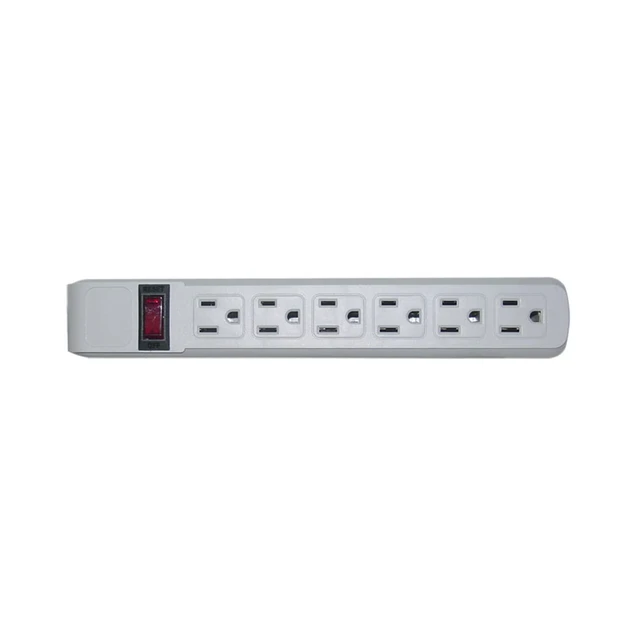 Alt view image 2 of 6 - 10 feet Surge Protector, Flat Rotating Plug, 6 Outlet, Gray Horizontal Outlets, Plastic, 10ft Power Cord, Surge Protector Multi Plug