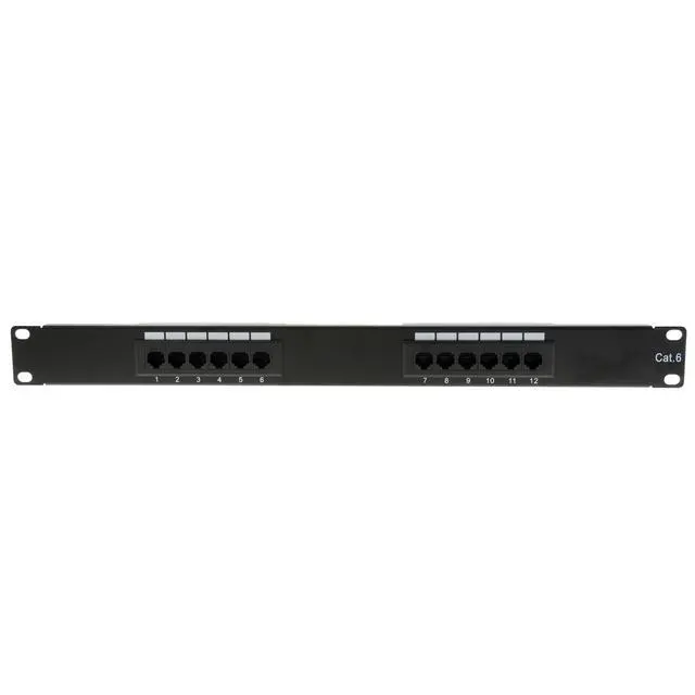 Alt view image 2 of 6 - 12 Port Cat6 Patch Panel, 19" Horizontal Rackmount or Wall Mount Panel, RJ45 Ethernet 110 Type, 568A/568B Compatible, 1U, Black
