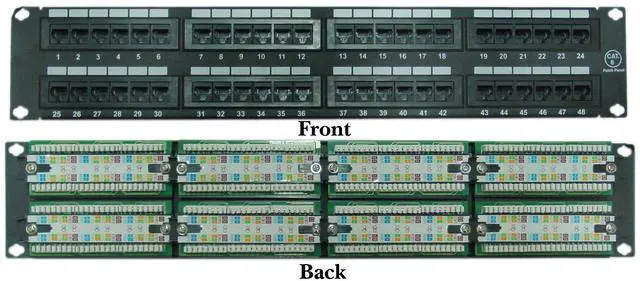 Main image of 48 Port Cat6 Patch Panel, 19" Horizontal Rackmount or Wall Mount Panel, RJ45 Ethernet 110 Type, 568A/568B Compatible, 2U, Black
