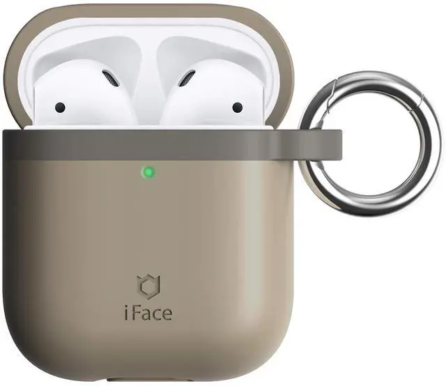 Main image of Grip On Color Silicone Case Compatible with AirPods 1 and 2 - Wireless Charging Compatible, Aluminum Carabiner Included - Beige