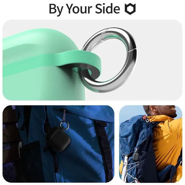 Alt view image 7 of 7 - Grip On Color Silicone Case Compatible with AirPods 1 and 2 - Wireless Charging Compatible, Aluminum Carabiner Included - Beige